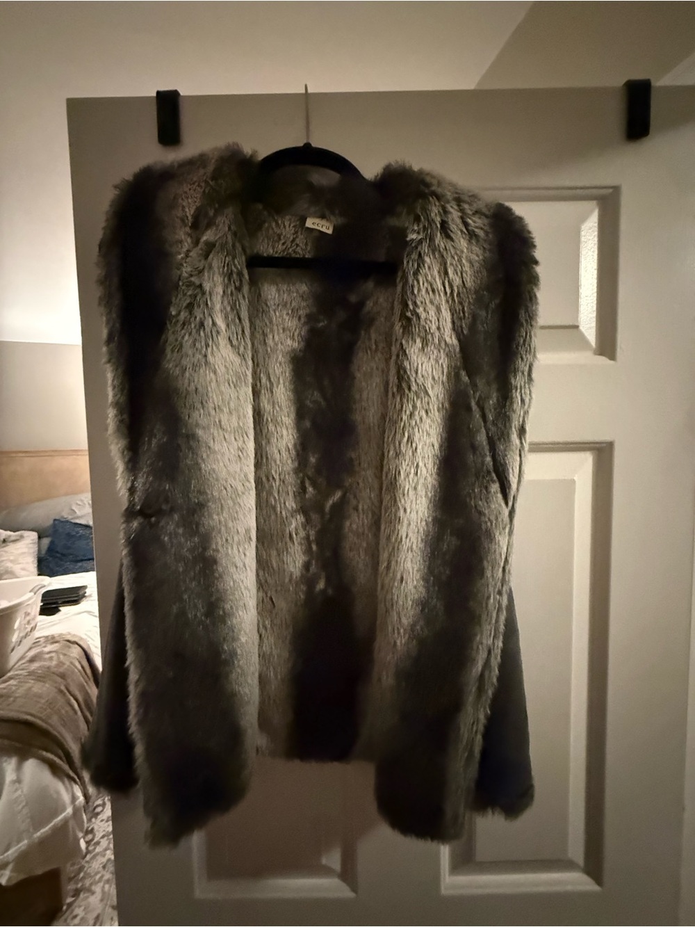 ecru Gray Faux Fur Open-Front Jacket